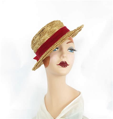 1930s straw hat vintage woman s boater tilt etsy hats vintage vintage ladies straw hat