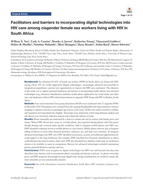 Pdf Facilitators And Barriers To Incorporating Digital Technologies Into Hiv Care Among