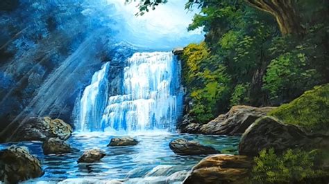 Nice How To Paint A Waterfall Realistic Natural View On Canvas Trick