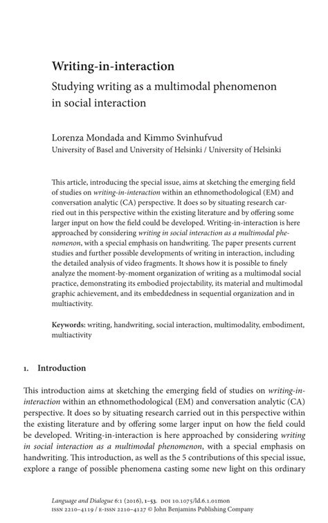 Pdf Writing In Interaction Studying Writing As A Multimodal