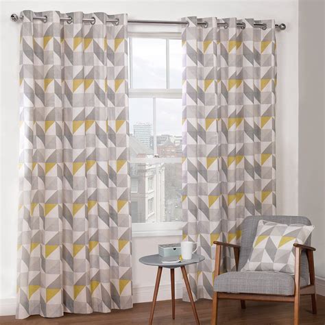 Delta Grey And Yellow Luxury Lined Eyelet Curtains Pair Curtains