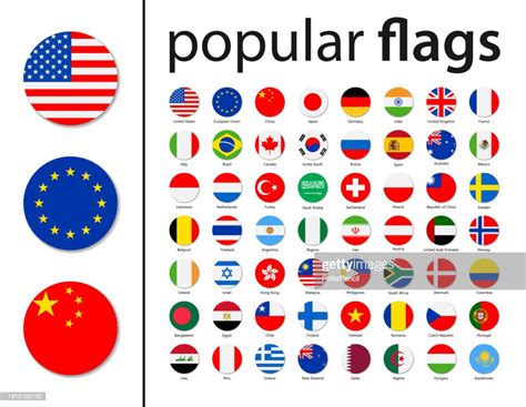 World Flags Vector Round Flat Icons Most Popular High Res Vector