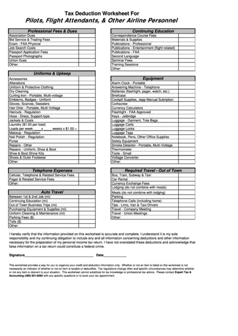 State and local general sales tax deduction worksheet. Tax Deduction Worksheet For Pilots, Flight Attendants ...