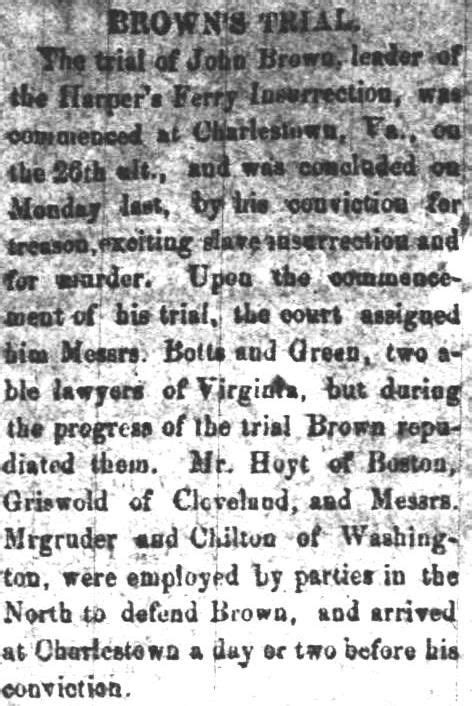 Coverage Of The John Brown Trial Historic Newspapers Crossroads Of