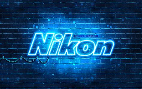 Download Wallpapers Nikon Blue Logo 4k Blue Brickwall Nikon Logo