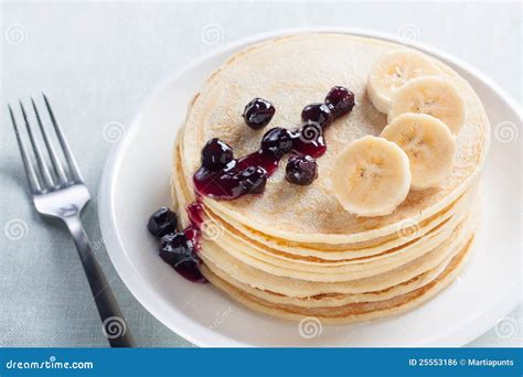 Pancakes With Blueberries And Banana Stock Photo Image Of Hotcakes