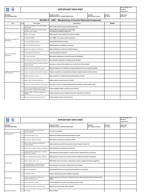 Supplier Audit Checklistzftvs Iso 9000 Audit