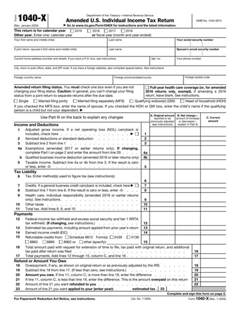 Irs Form 1040 X Fill Out Sign Online And Download Fillable Pdf