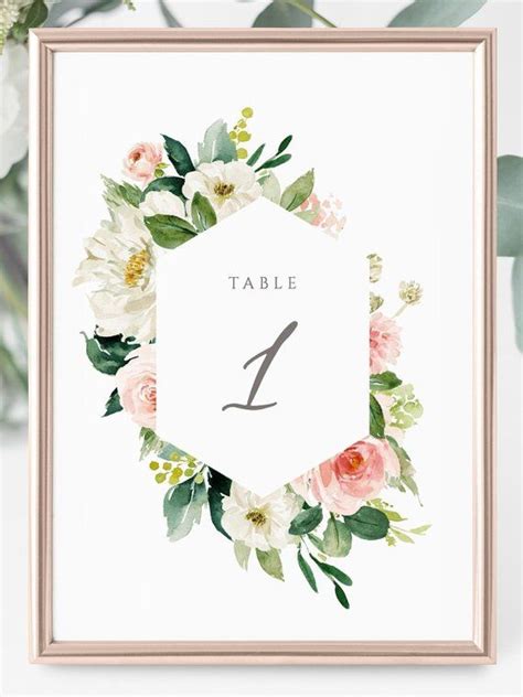 Pink Blush Wreath Table Numbers Editable Printable Greenery Etsy