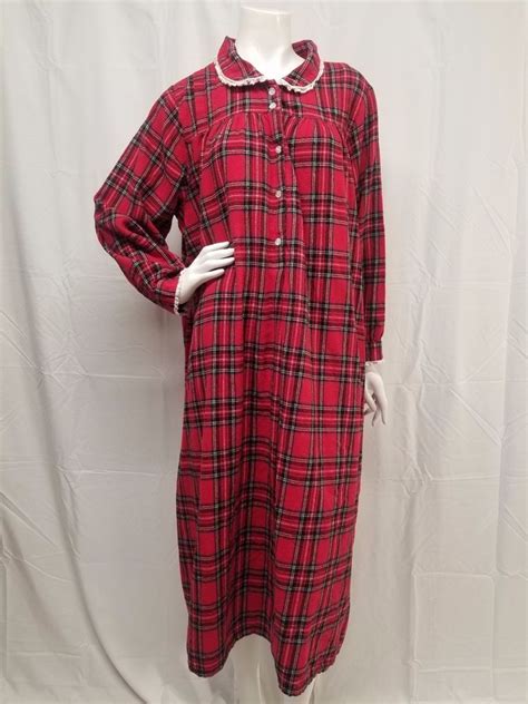 Lanz Of Salzburg Red Stewart Plaid Flannel Cotton Granny Gown Nightgown