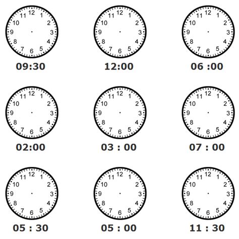 Telling Time Draw The Hands For Half And Whole Hours