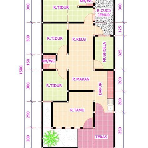 Denah rumah minimalis kita yang pertama merupakan denah tipikal untuk lahan berukuran 6x12 m, dengan 2 kamar tidur dan 1 lantai bangunan. Denah Rumah Sederhana Ukuran 6x12 | Top Rumah
