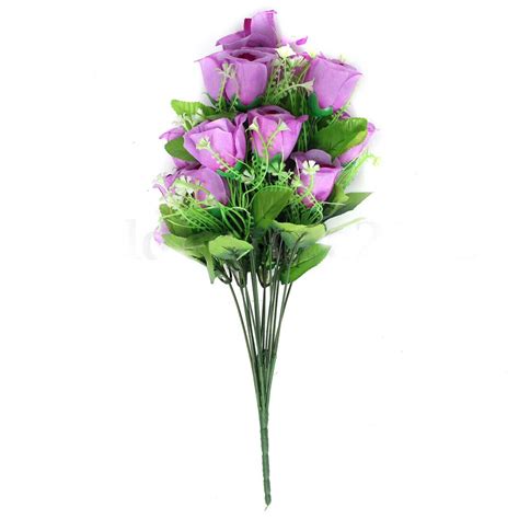 18 heads bunch artificial silk flower roses bouquet with gyps wedding home decor purple in