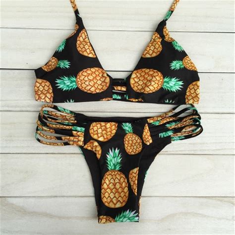 2016 new sexy women bikini set pineapple printed swimsuit padded bikinis swimwear bottom and top