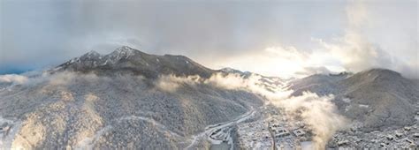 Premium Photo Aerial View Of Krasnaya Polyana Mountains Covered By