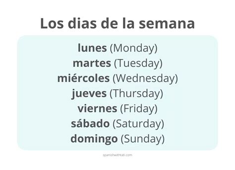 Days Of The Week In Spanish An Easy Way To Learn All The 49 Off