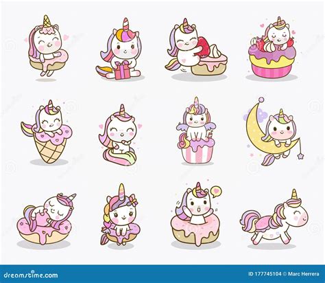 Kawaii Unicorn Sticker Collection In Pastel Color Cute Doodle Clip Art