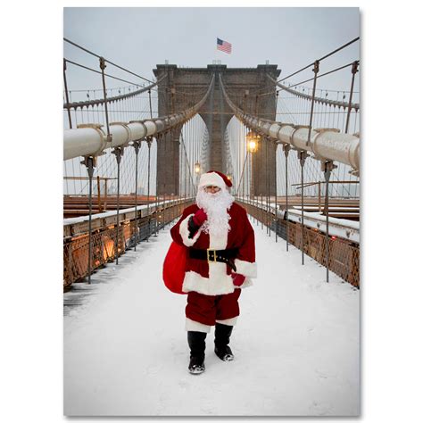 Santa On Brooklyn Bridge New York Nyc Christmas Boxed Cards Set Of 12