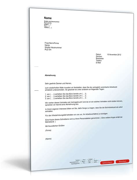 Die schriftliche ermahnung im arbeitsrecht. Abmahnung (Unterschreiten der Arbeitszeit) - Muster ...