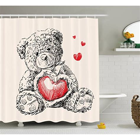 Users that searched for teddy bears bathroom. Doodle Shower Curtain by Ambesonne, Detailed Teddy Bear ...