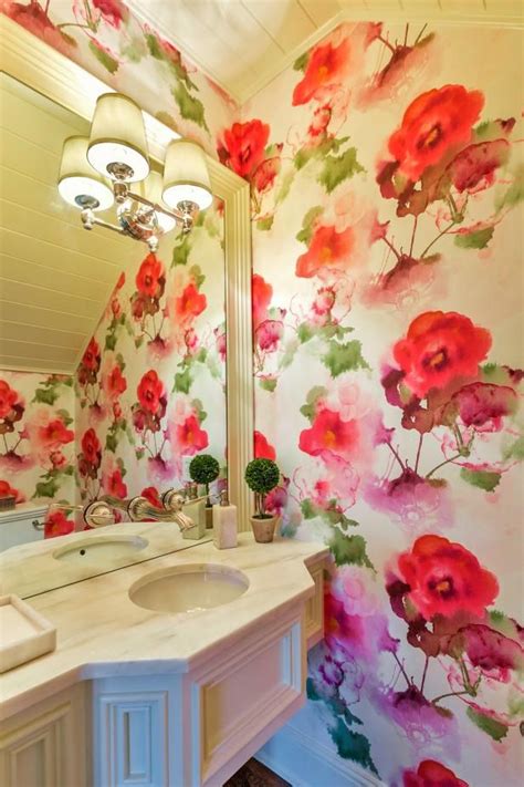 Loves This Feminine Powder Room With Floral Wallpaper