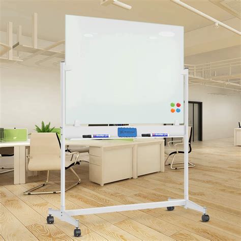 Mobile Glass Dry Erase Board With Stand Large Magnetic Whiteboard