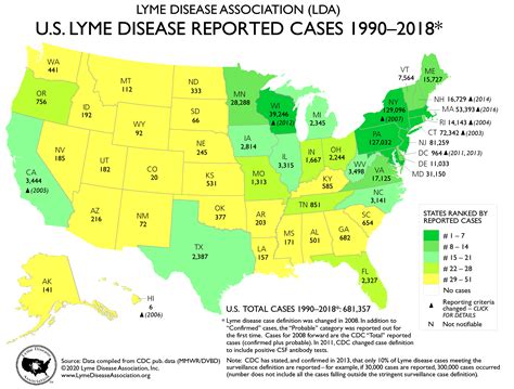 Lyme Disease Association Map Of Total Us Lyme Disease Cases