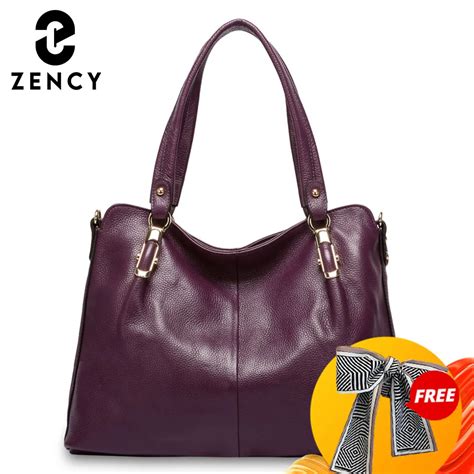 Zency Luxury Purple Women Shoulder Bag 100 Genuine Leather Handbag