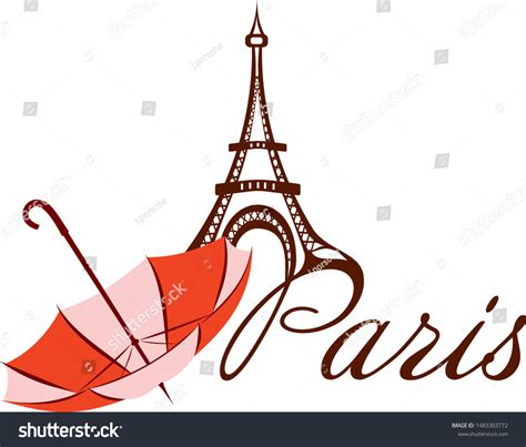 Drawing Eiffel Tower France Umbrella Stock Vector Royalty Free