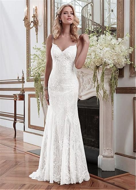 Whether you're planning a beach wedding or another exotic destination, we have a selection of bridal gowns in various styles to complement. Elegant Lace Spaghetti Straps Neckline Sheath Wedding ...
