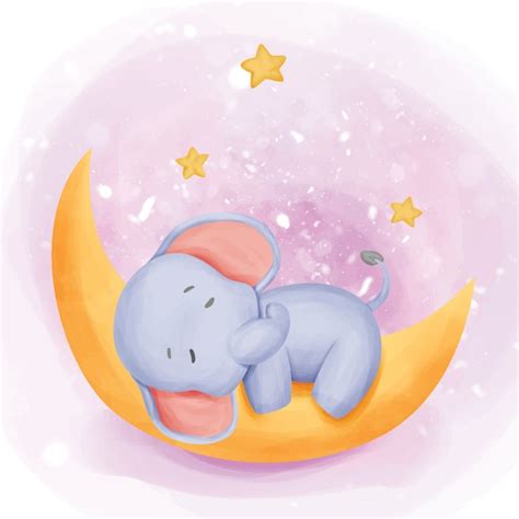 Bebé Elefante Dormir En La Luna Vector Premium