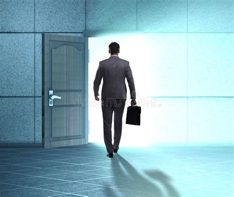 Businessman Walking Towards Open Door Stock Photo Image Of Ambition