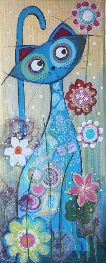 Blue Cat By Johanna Virtanen Cat Art Print Cat Painting Whimsical Art