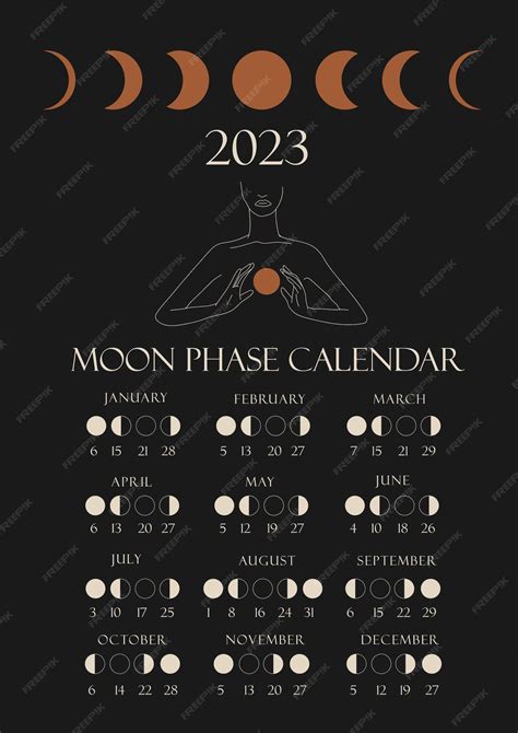 Calendrier Des Phases De Lune 2023 Avec Une Ligne Fille Gibbeuse