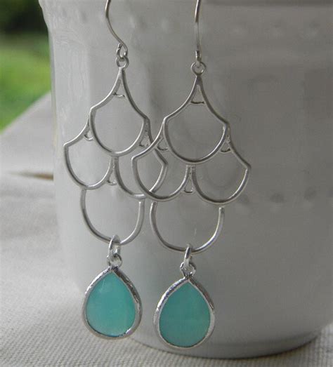 Items Similar To Aqua Blue Opal Chandelier Earrings In Silver Bride