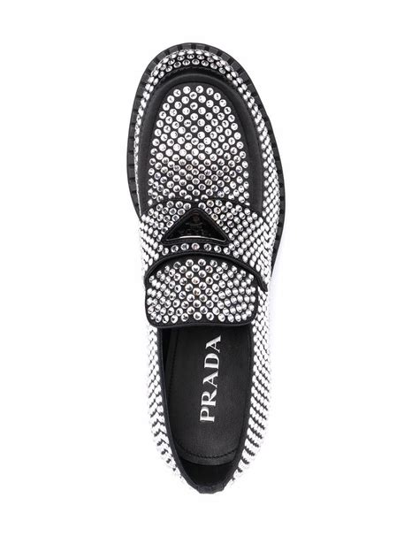 Crystal Embellished Satin Loafers Prada