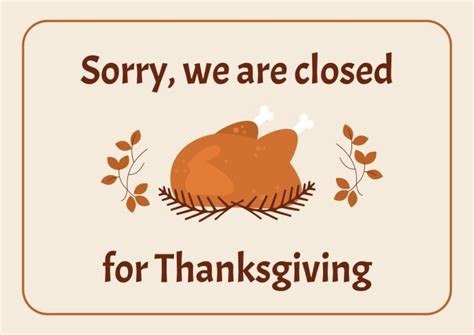 Free Sorry We Are Closed Thanksgiving Sign Template