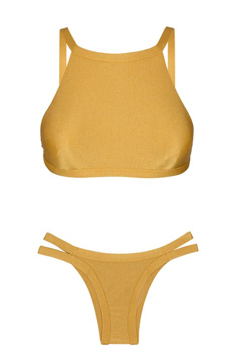 Rio De Sol Biquini Dourado Com Cropped Top Gold Cropped Até 30 Dias