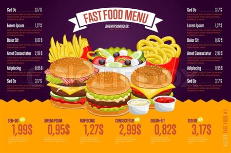 Create free fast food menu flyers, posters, social media graphics and videos in minutes. Fast Food Restaurant Menu Template ... | Stock vector ...