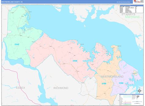 Westmoreland County, VA Wall Map Color Cast Style by MarketMAPS