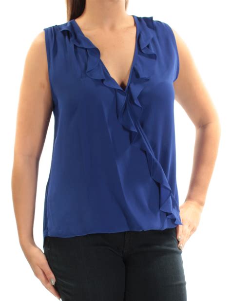 Inc Inc Womens Blue Ruffled Sleeveless V Neck Top Size L Walmart