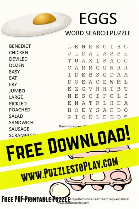 Eggs Word Search Puzzle Egg Words Kids Word Search Free Printable