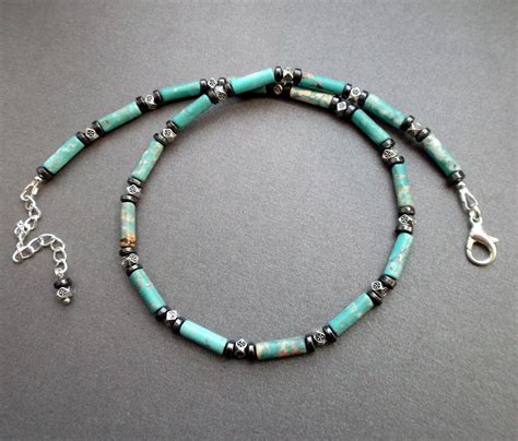 Men Necklace Beads Turquoise Stone Hematite Men Jewelry Choker For Men
