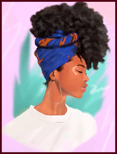 Blu Scarf By Melanoidink Natural Hair Art Black Woman Artwork Black