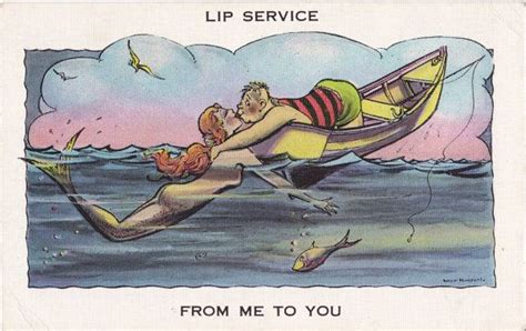 Mermaid Lip Service 1940s Vintage Postcard Risque Comic Etsy