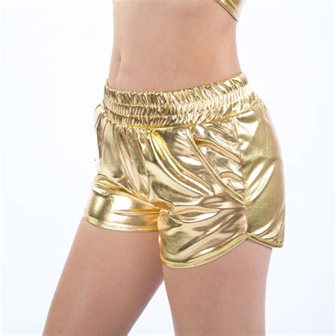Yrrety Fashion Women High Waist Shorts Shiny Metallic Leg Gold Silver