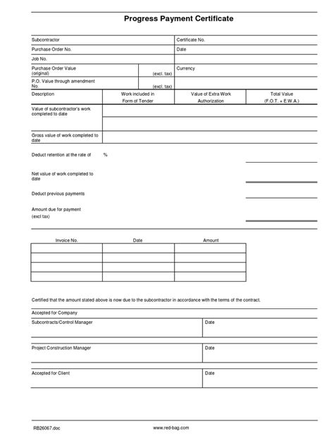 Progress Payment Certificate Sample