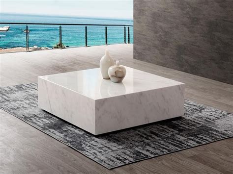 Cube Square White Marble Coffee Table With Casters In 2020 Coffee