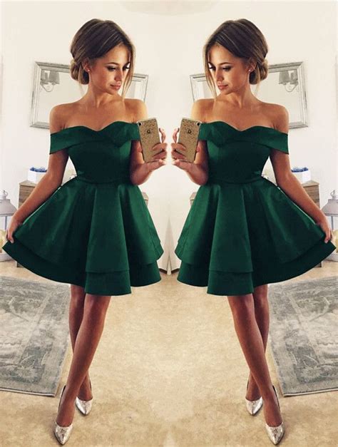 Short Satin Homecoming Dresses V Neck The Shoulder Elegant Dresses