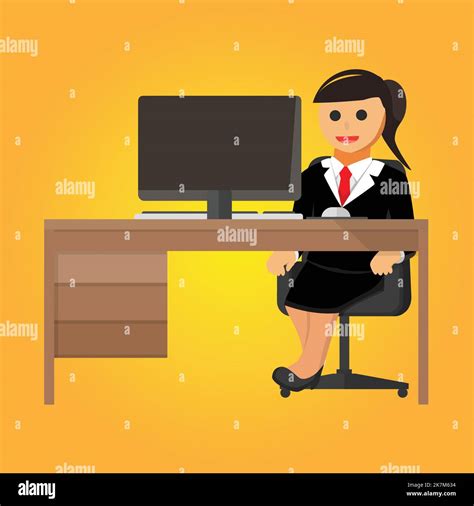 Woman Boss Move A Woman Sitting On Her Office Desk Vector Illustration On Gradient Background